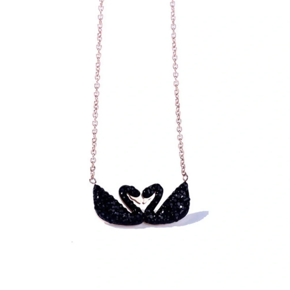 18K Rose Gold Black Swan Kiss Necklace Black Crystal Gemstone Bohemian No Fade - Picture 9 of 9